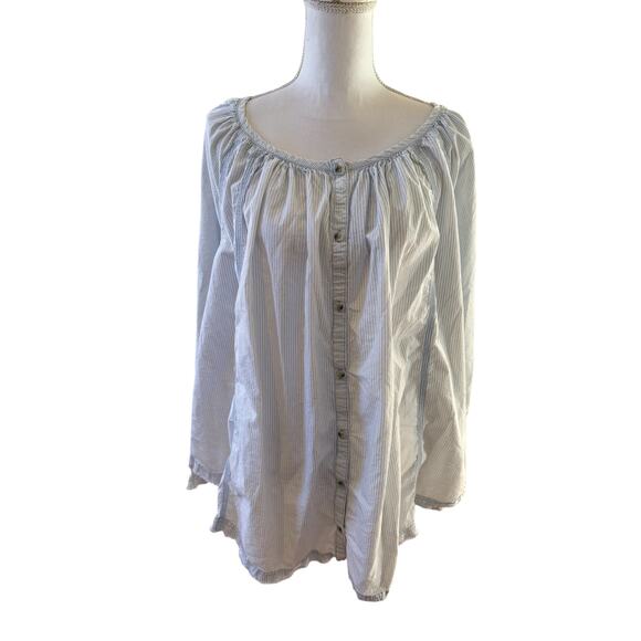 Free People Oxford Button Front Swing Tunic Top Blue L - Picture 2 of 9